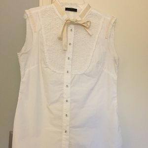 IKKS ivory sleeveless bib tie top, 38/Small